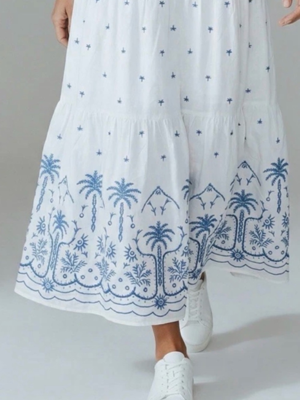 CALYPSO ST BARTH BLUE AND WHITE EMBROIDERY V-NECK MAXI DRESS M NWT - Picture 14 of 15
